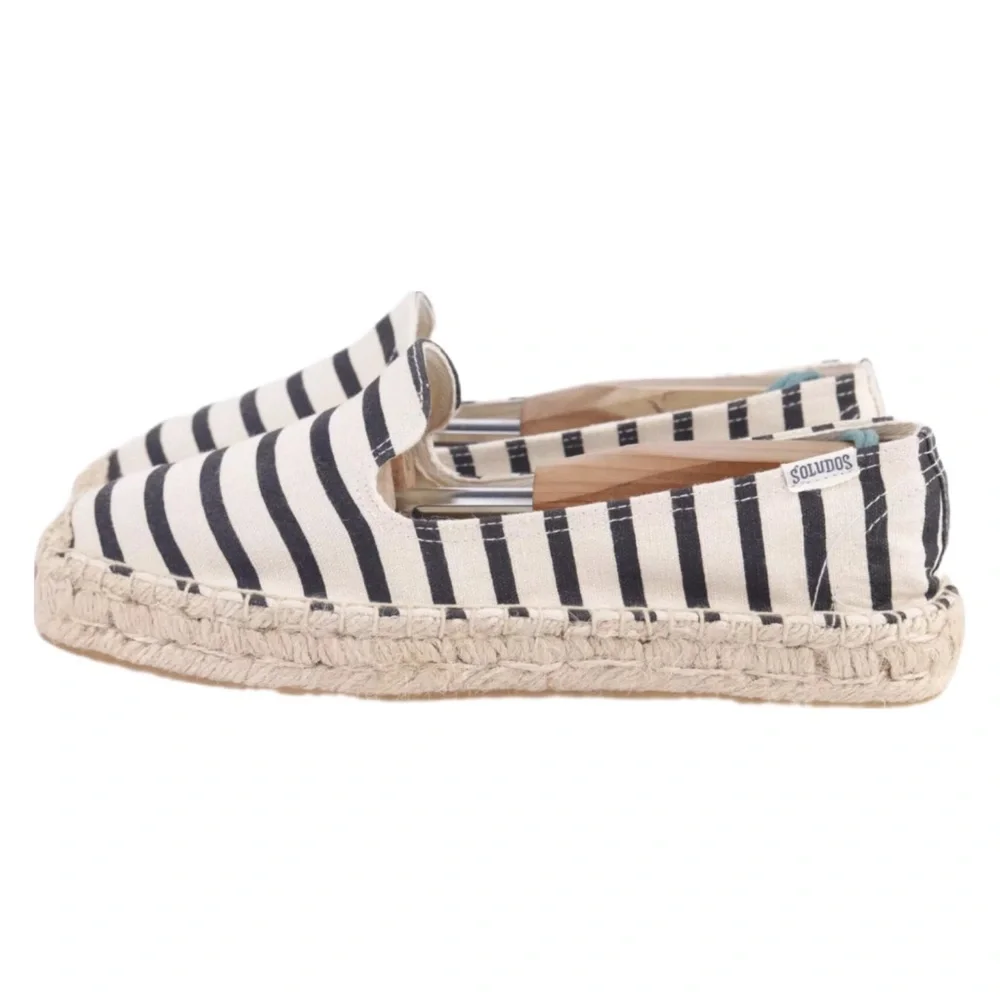 Soludos Espadrille Shoes Size 10 Classic Stripe Smoking Slipper Cream Black